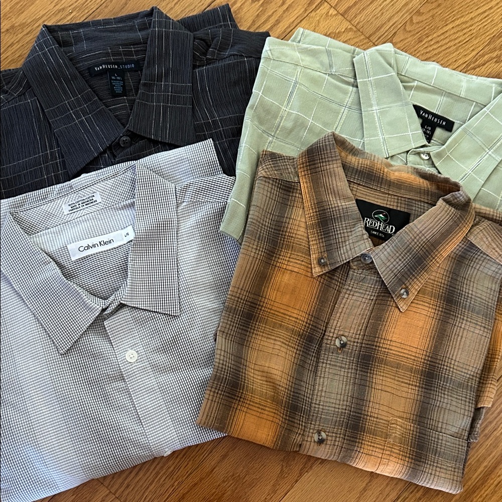 4 Large Men’s Shirts Calvin Klein, REDHEAD, Van HEUSEN 3 Short Sleeve & 1 Long